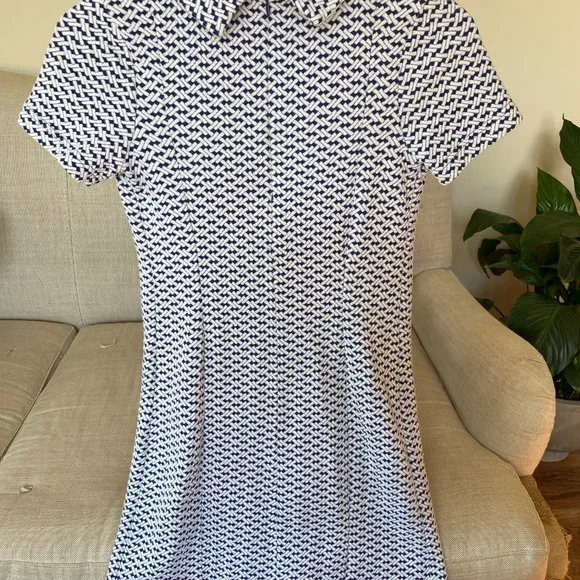 60s-Inspired Sheath Dress Navy Patterned - Picture 4 of 4